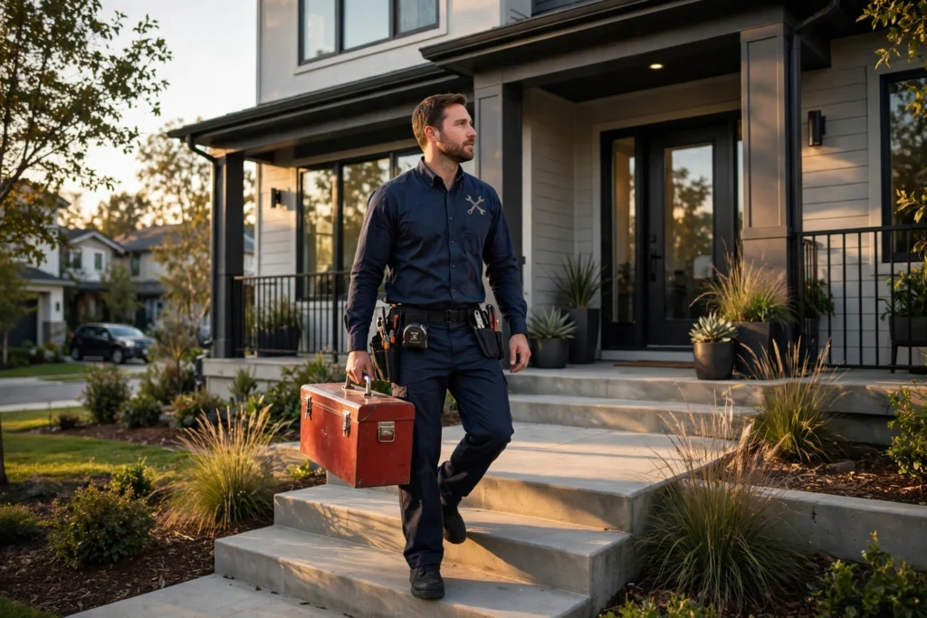 Plumber arriving at a home in Fishers Indiana