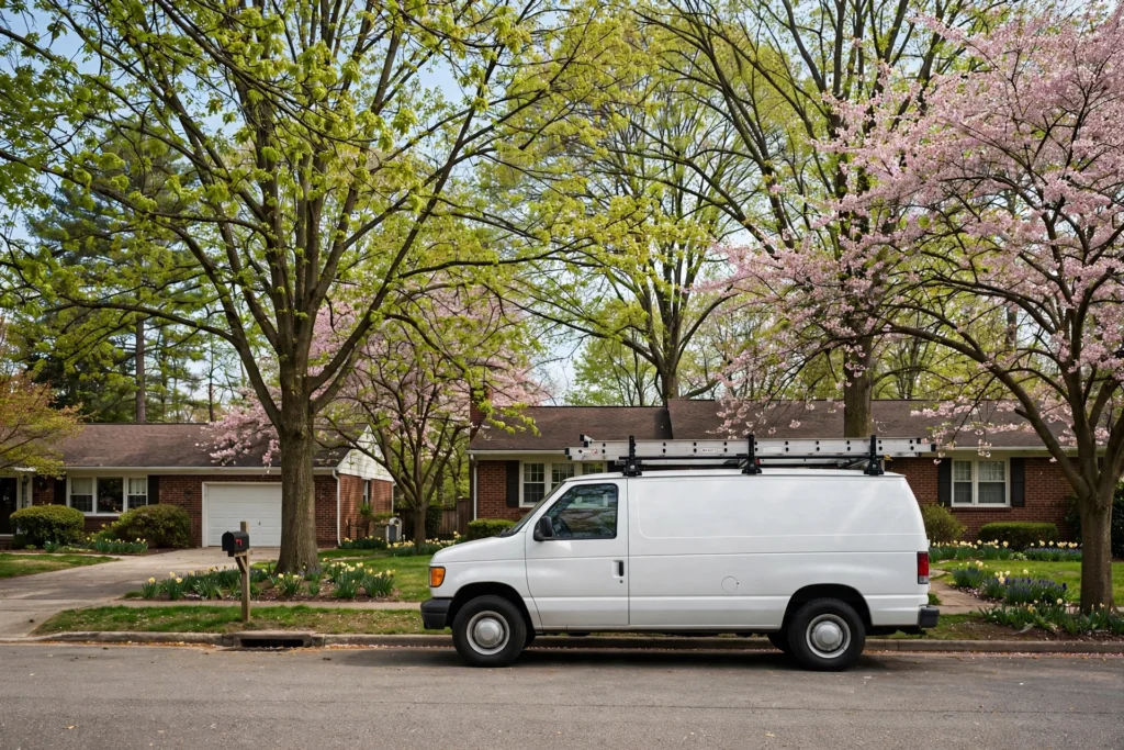 Plumbing service van on a street in Greenwood Indiana