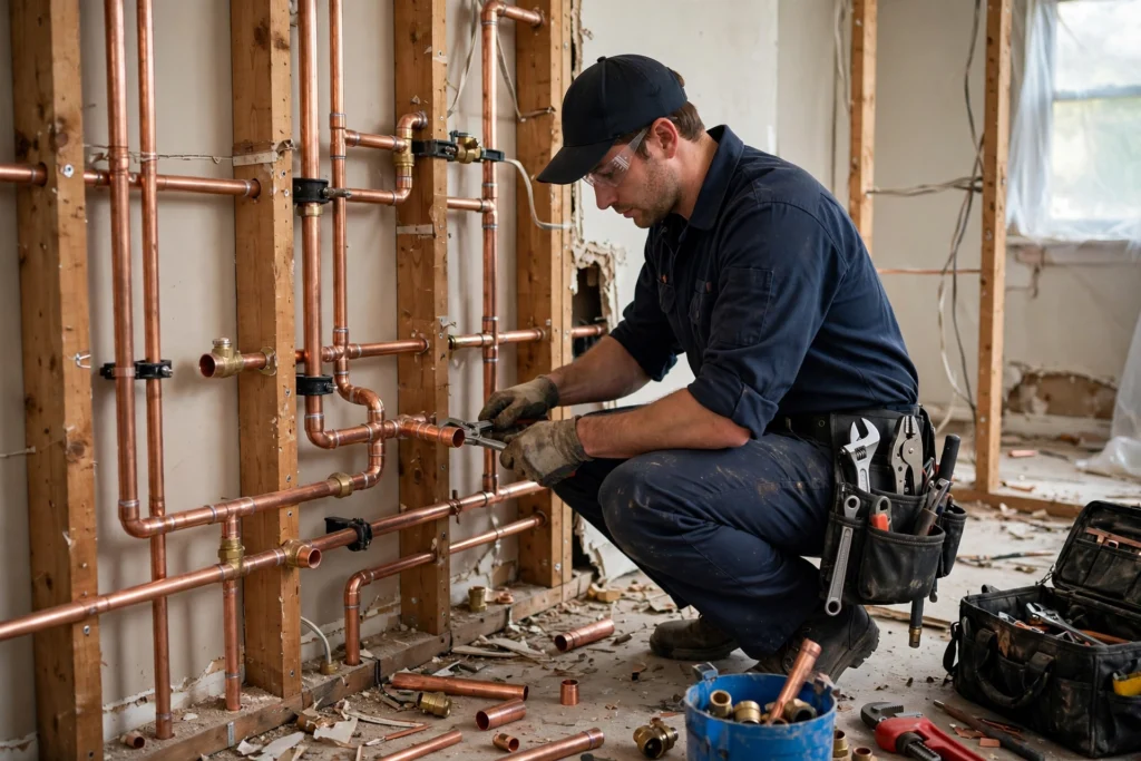 Whole house repiping with new copper pipes in Indianapolis