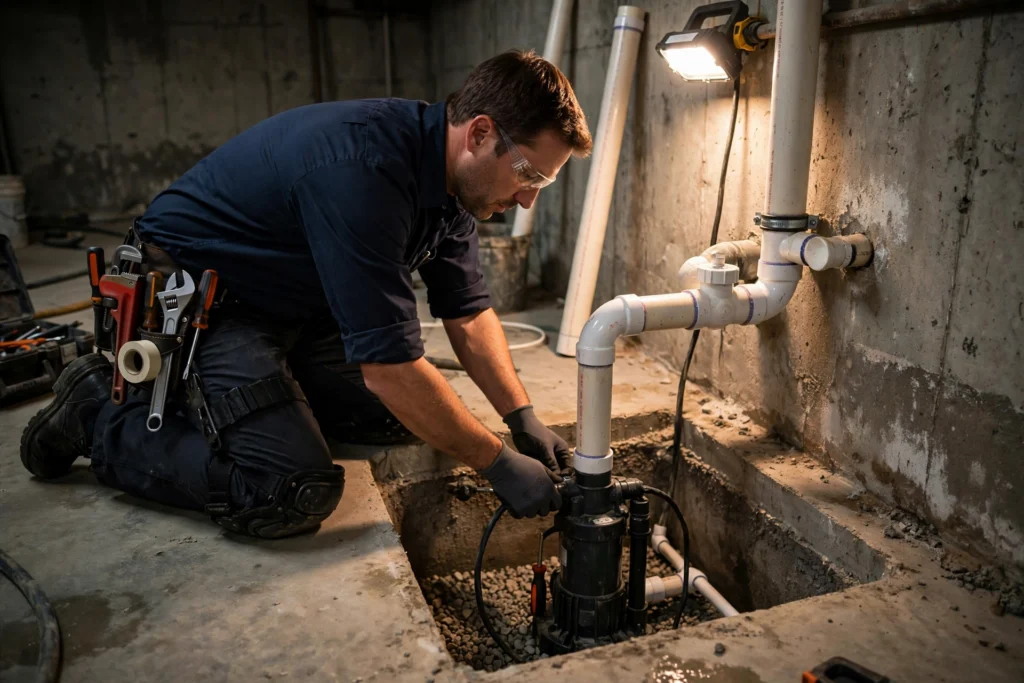Sump pump installation in Indianapolis basement