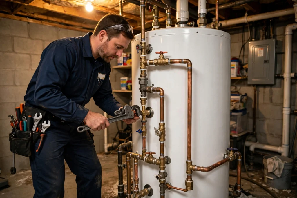 Water heater repair technician in Indianapolis basement